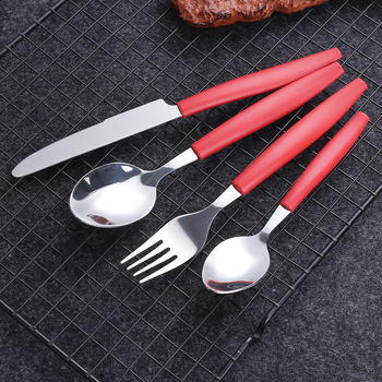 Set tacâmuri din oțel inoxidabil, stil occidental, 24 piese, cuțite, furci și linguri pentru desert, mâner cu vârf înclinat, personalizabil