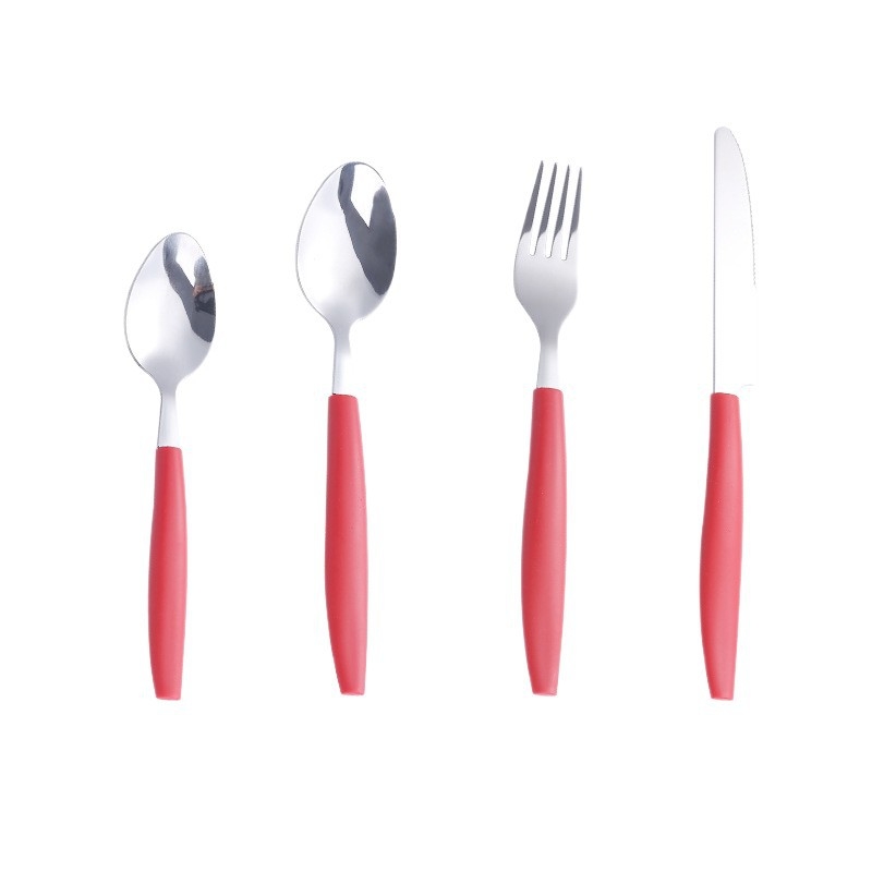 Set tacâmuri din oțel inoxidabil, stil occidental, 24 piese, cuțite, furci și linguri pentru desert, mâner cu vârf înclinat, personalizabil