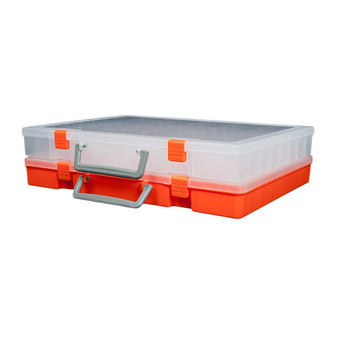Cutie de depozitare din plastic PP cu capac, 48 compartimente; organizator compact și portabil pentru piese (36,5 × 28,7 × 4,5 cm)