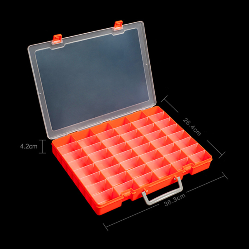 Cutie de depozitare din plastic PP cu capac, 48 compartimente; organizator compact și portabil pentru piese (36,5 × 28,7 × 4,5 cm)