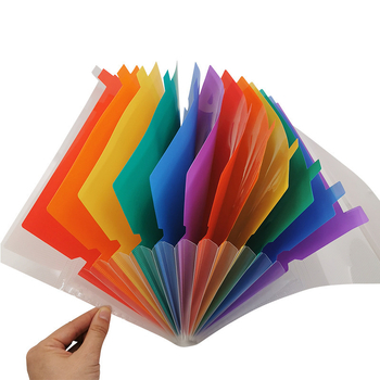 Dosar acordeon cu nasture, format A4, 13 compartimente, inserții colorate, organizator de documente cu mai multe niveluri
