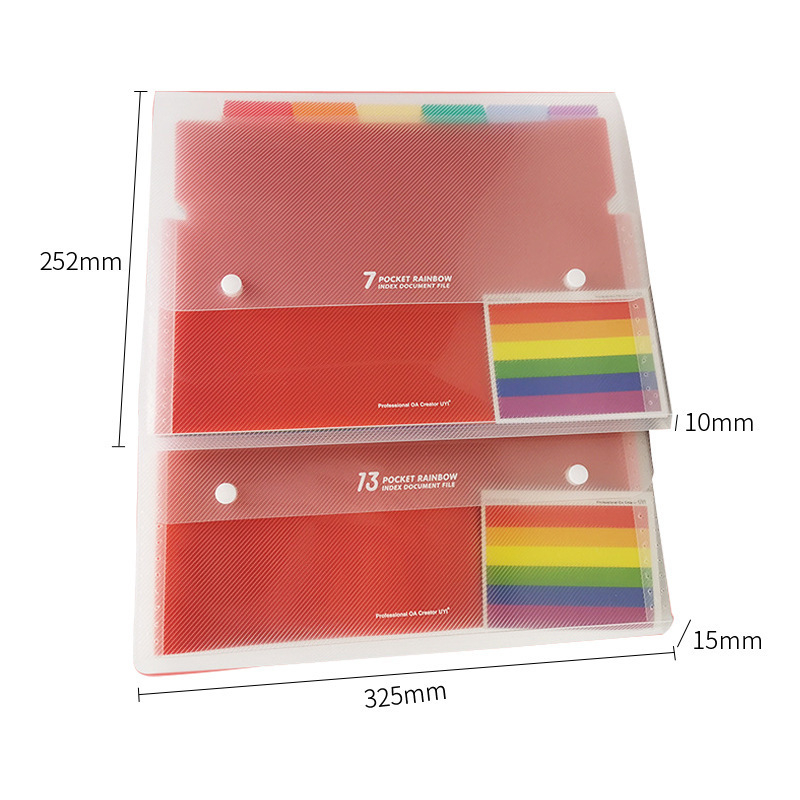 Dosar acordeon cu nasture, format A4, 13 compartimente, inserții colorate, organizator de documente cu mai multe niveluri