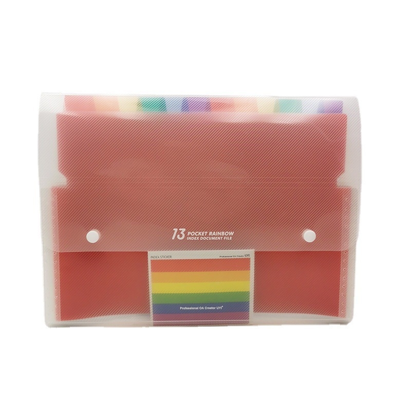 Dosar acordeon cu nasture, format A4, 13 compartimente, inserții colorate, organizator de documente cu mai multe niveluri