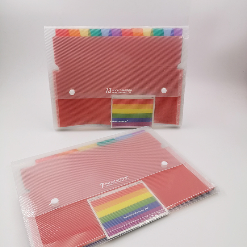 Dosar acordeon cu nasture, format A4, 13 compartimente, inserții colorate, organizator de documente cu mai multe niveluri