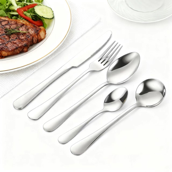 Set de tacâmuri occidentale din oțel inoxidabil gros: cuțit pentru steak, cuțit de masă, furculiță, lingură și linguriță