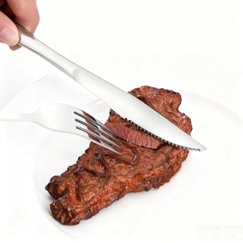Set de tacâmuri occidentale din oțel inoxidabil gros: cuțit pentru steak, cuțit de masă, furculiță, lingură și linguriță