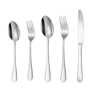 Set de tacâmuri occidentale din oțel inoxidabil gros: cuțit pentru steak, cuțit de masă, furculiță, lingură și linguriță