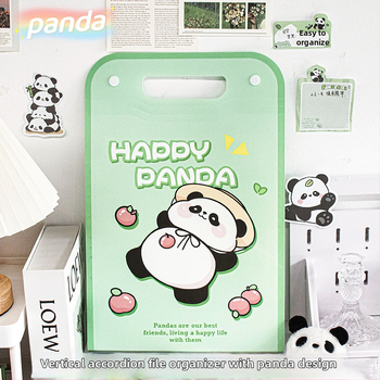 Zelená Panda akordeónová taška na dokumenty, roztomilý dizajn, prenosný organizér, vodeodolný, formát A4, viacvrstvový priečinok