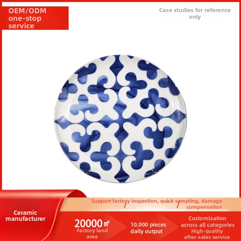 Klasická modro-biela porcelánová tanier na večeru s kvetinovým vzorom a možnosťou loga pre hotely a reštaurácie