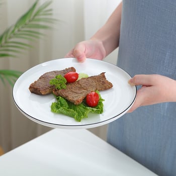 Okrúhly porcelánový tanier v nordickom minimalistickom štýle – pre západné jedlá, pizzu a steak