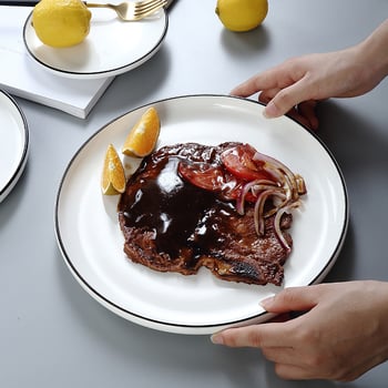 Okrúhly porcelánový tanier v nordickom minimalistickom štýle – pre západné jedlá, pizzu a steak