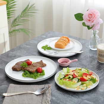 Okrúhly porcelánový tanier v nordickom minimalistickom štýle – pre západné jedlá, pizzu a steak