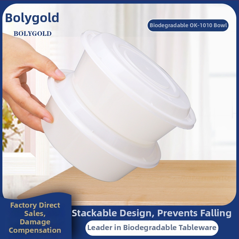 Poly Gold biologicky rozložiteľná jednorázová krabička na obed 1010 ml s viečkom, okrúhly plastový kontajner na jedlo