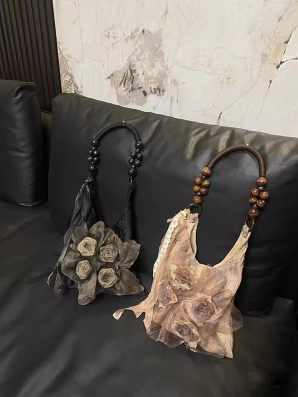 Platnena tote torba s retro kineskim stilom s printom ružnih cvjetova, plisirana, velika kapaciteta, svila podstava, magnetsko zatvaranje, za svakodnevnu upotrebu.