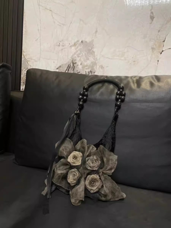 Platnena tote torba s retro kineskim stilom s printom ružnih cvjetova, plisirana, velika kapaciteta, svila podstava, magnetsko zatvaranje, za svakodnevnu upotrebu.