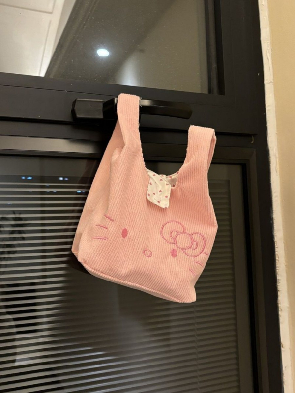Slatka KT Cat prijenosna platnena torba, Corduroy tote za izlaske i kutija za ručak