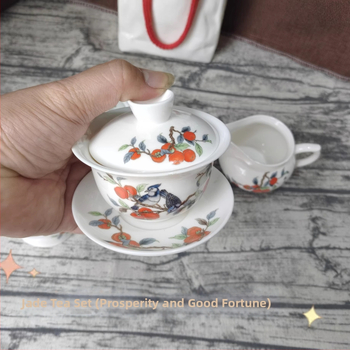 Biely nefritový porcelánový čajový set Kung Fu – poháre s víčkom, darčekové balenie, možnosť prispôsobenia
