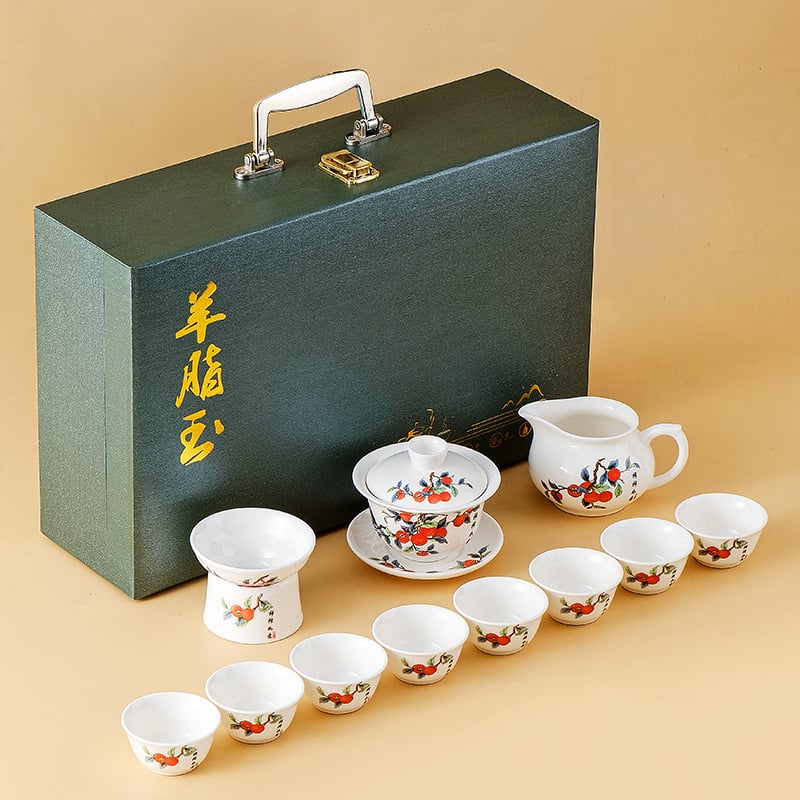 Biely nefritový porcelánový čajový set Kung Fu – poháre s víčkom, darčekové balenie, možnosť prispôsobenia