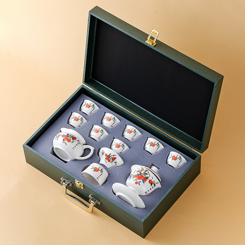 Biely nefritový porcelánový čajový set Kung Fu – poháre s víčkom, darčekové balenie, možnosť prispôsobenia