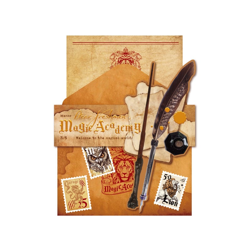 Mu Ran Sada listového papiera a obálok — Škola mágie, vintage kraft papier, luxusný dojem, voskové pečate