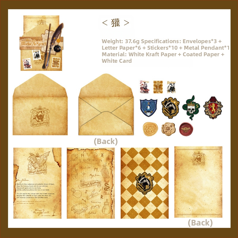Mu Ran Sada listového papiera a obálok — Škola mágie, vintage kraft papier, luxusný dojem, voskové pečate