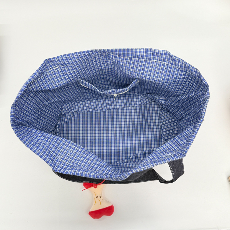 Denim torba za rame s printom, tote stil, velik kapacitet, retro za svakodnevnu uporabu
