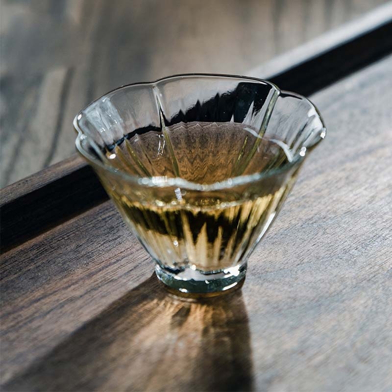 Japonský štýl sklenená šálka na čaj, luxusná tepelná odolnosť, jednopohár pre Gongfu čajovú ceremoniu, priehľadná šálka Hibiscus