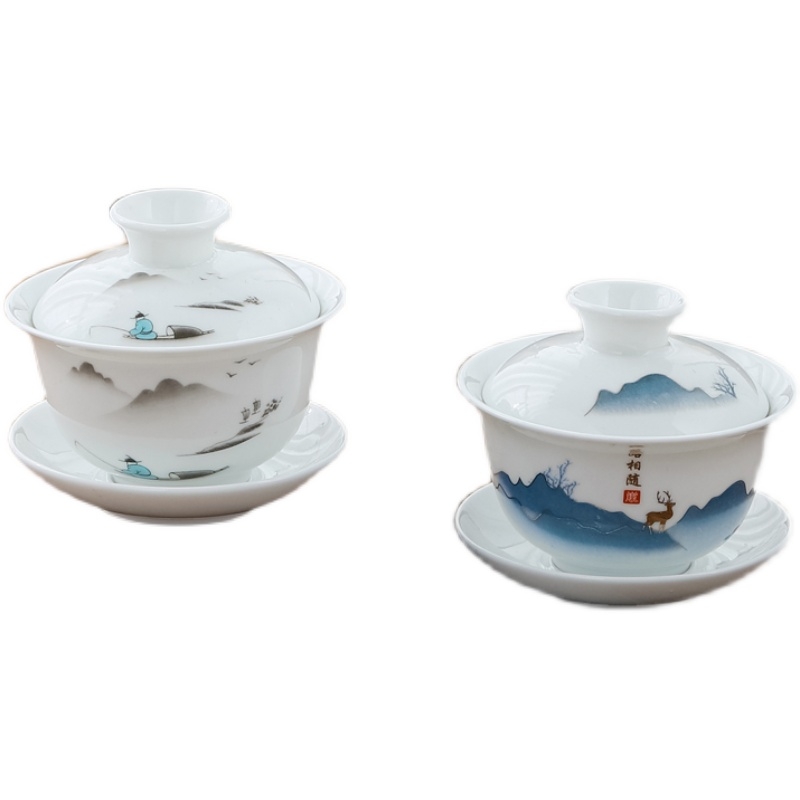 Sada šálok na čaj z bielej porcelány Dehua so zakrývkou, tri diely, keramická šálka na čaj s viečkom