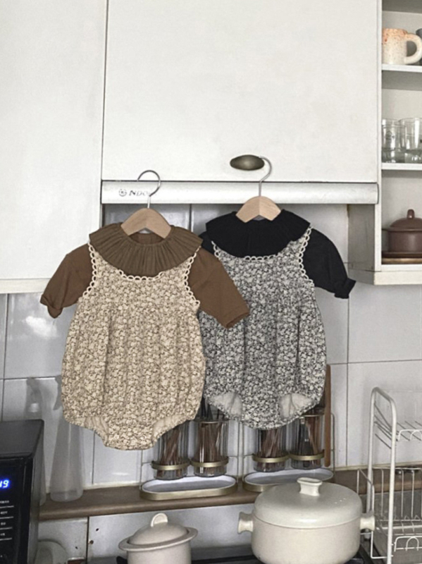 Baba őszi overál lányoknak, vintage virágmintás ujjatlan bodysuit, tavaszi mellény-stílusú mászós ruha