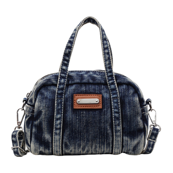 Geantă din denim crossbody cu design de pernă, formă pătrată mică, stil coreean
