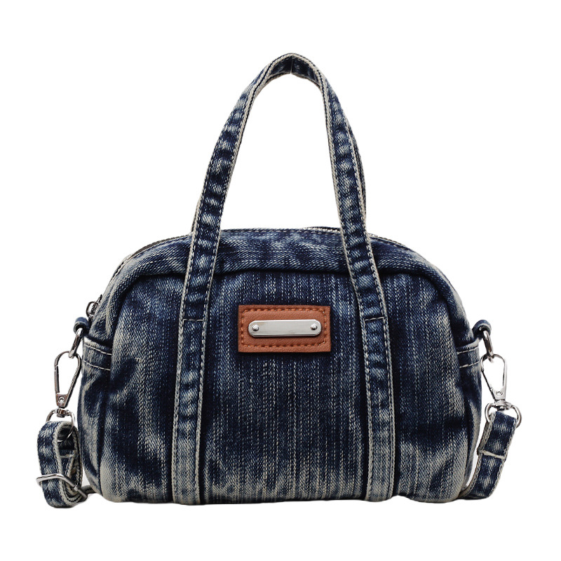 Geantă din denim crossbody cu design de pernă, formă pătrată mică, stil coreean