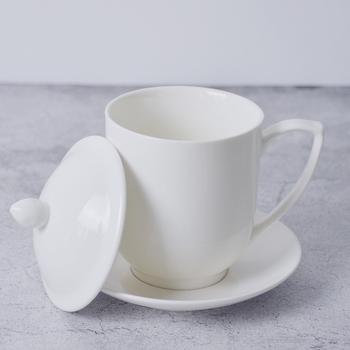 Podnikový keramický hrnček s viečkom, biely porcelán Bone China, vlastná tlač loga, šálka na čaj s viečkom, darček na sviatok