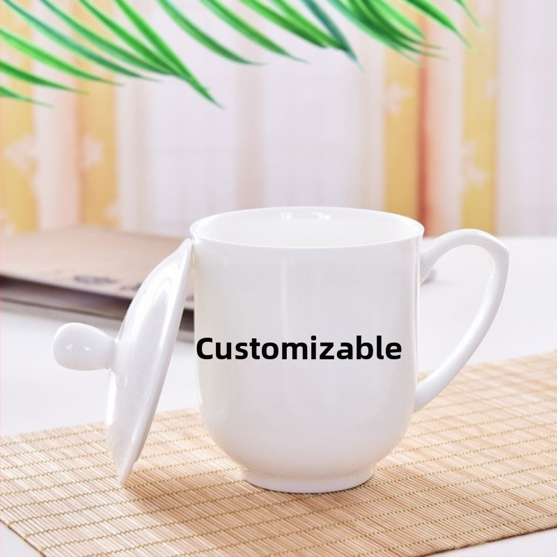 Podnikový keramický hrnček s viečkom, biely porcelán Bone China, vlastná tlač loga, šálka na čaj s viečkom, darček na sviatok