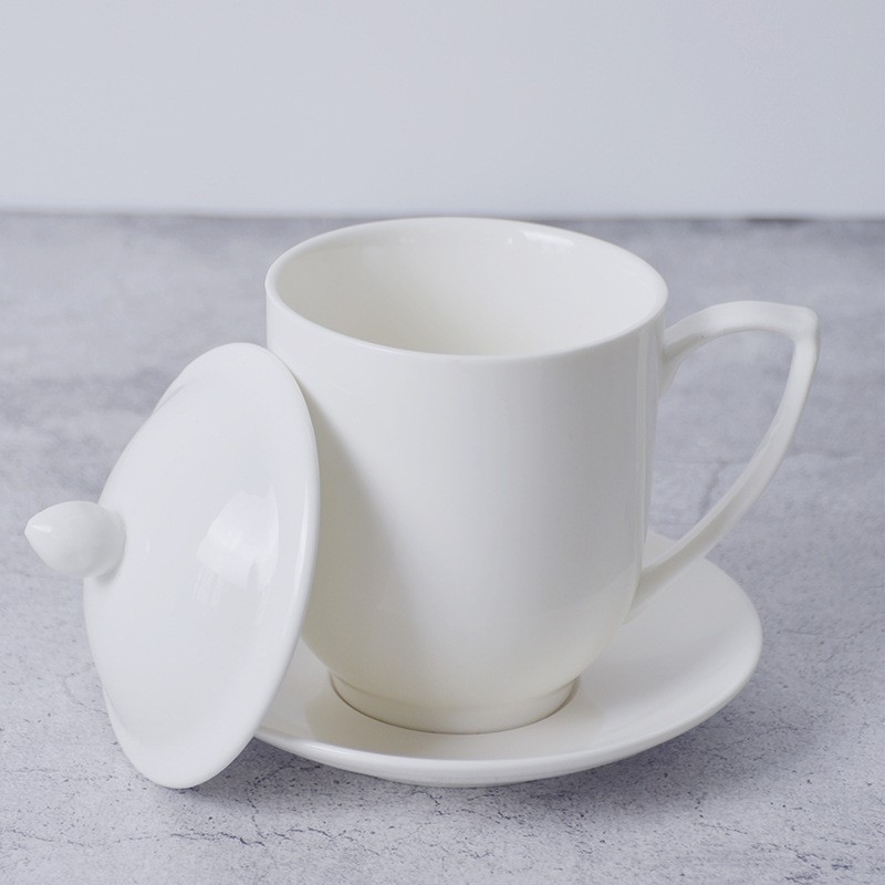Podnikový keramický hrnček s viečkom, biely porcelán Bone China, vlastná tlač loga, šálka na čaj s viečkom, darček na sviatok
