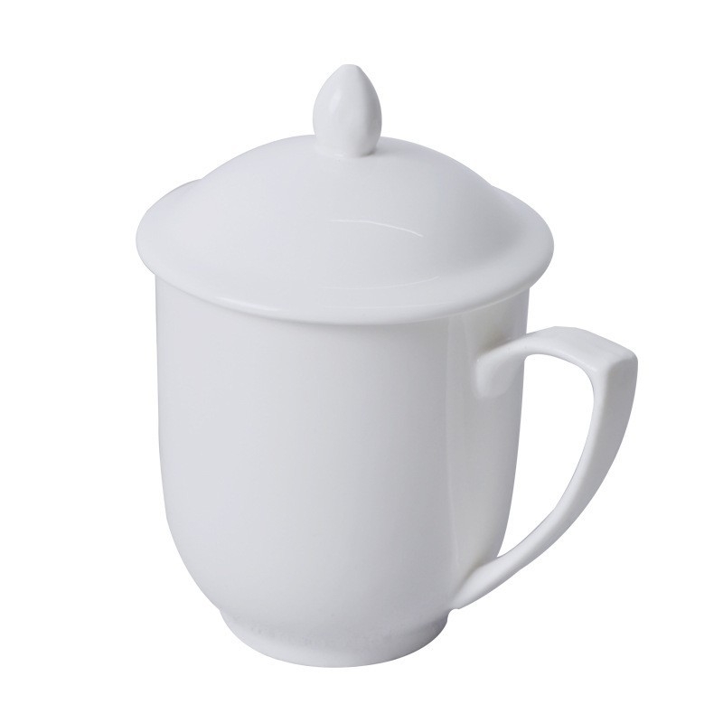 Podnikový keramický hrnček s viečkom, biely porcelán Bone China, vlastná tlač loga, šálka na čaj s viečkom, darček na sviatok