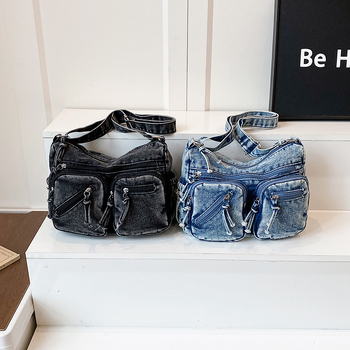 Ženska crossbody torba u japanskom stilu, velika zapremina, denim torba, ispran denim, model 2025