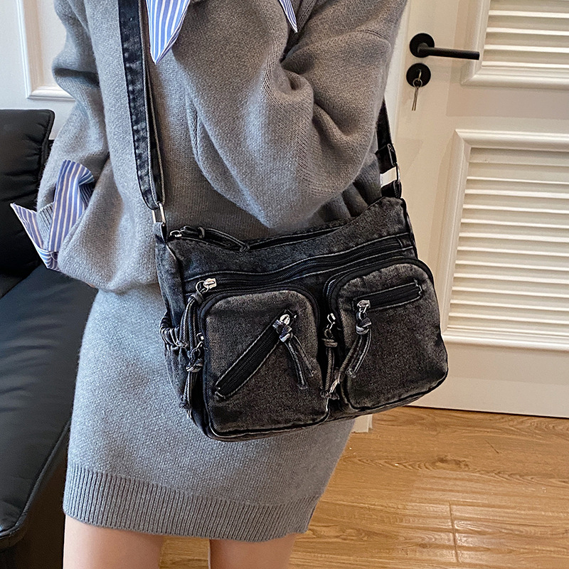 Ženska crossbody torba u japanskom stilu, velika zapremina, denim torba, ispran denim, model 2025