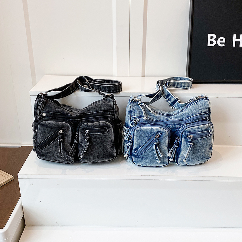 Ženska crossbody torba u japanskom stilu, velika zapremina, denim torba, ispran denim, model 2025