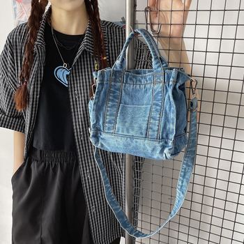 Ženska retro džins torba – gradski stil, svakodnevna, oprani denim, mala torba preko ramena