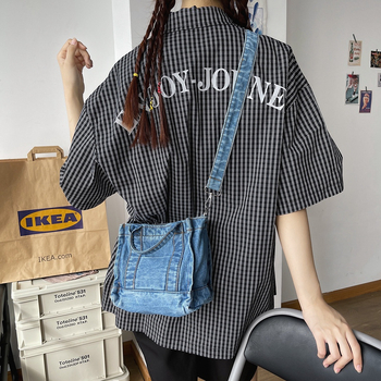Ženska retro džins torba – gradski stil, svakodnevna, oprani denim, mala torba preko ramena