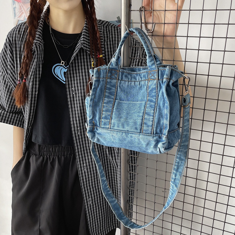 Ženska retro džins torba – gradski stil, svakodnevna, oprani denim, mala torba preko ramena