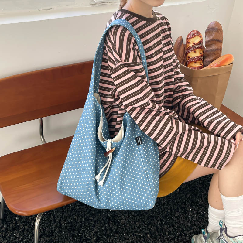 Torba za rame od platna, s velikim kapacitetom, šumski stil, retro umjetnički uzorak zvijezda i točkica, svakodnevna ženska torba