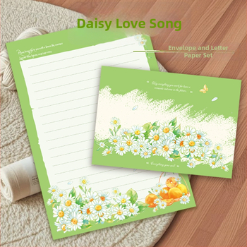 Set písacieho papieru s obálkami Daisy Love Song – ručne písané romantické listy, 4 obálky a 4 listy papiera