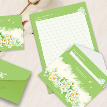 Set písacieho papieru s obálkami Daisy Love Song – ručne písané romantické listy, 4 obálky a 4 listy papiera