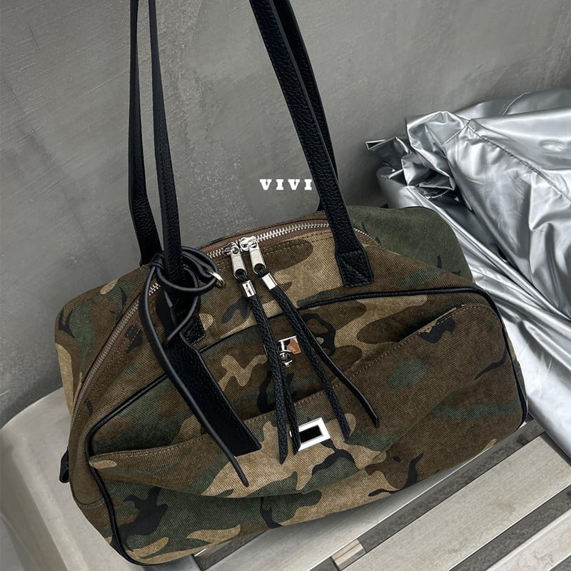 Ženska tote torba od kamuflažnog platna s preklopom i kopčom za remen, korejski stil