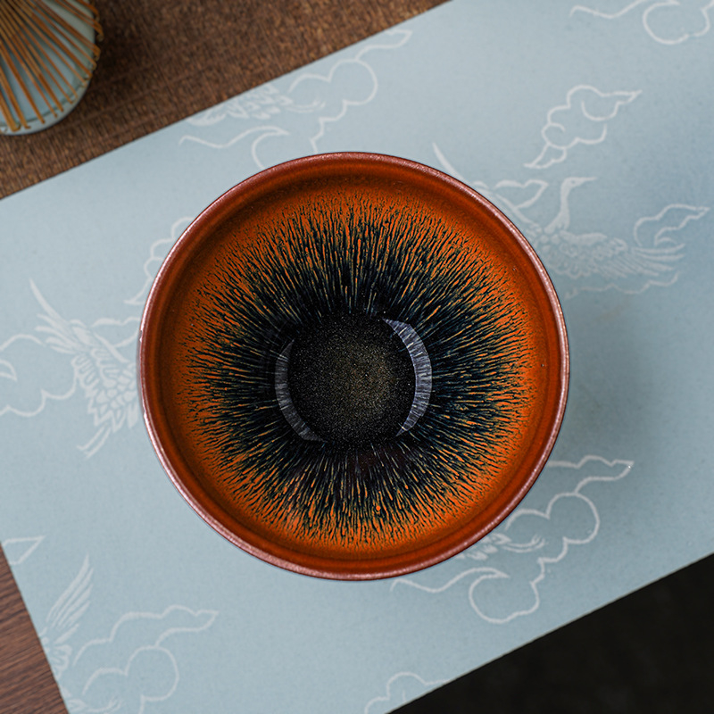 Kompletný set nástrojov pre ceremóniu s čajom matcha, 12,5 cm, zajačí chlp, čierno-zlatá glazúra, štýl dynastie Song, veľká veľkosť