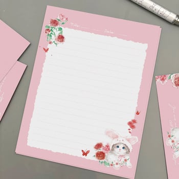 Sada papierov na listy a obálky Rose Rabbit pre ručne písané listy — umelecké písacie potreby