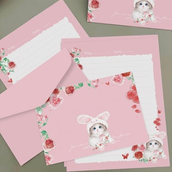 Sada papierov na listy a obálky Rose Rabbit pre ručne písané listy — umelecké písacie potreby
