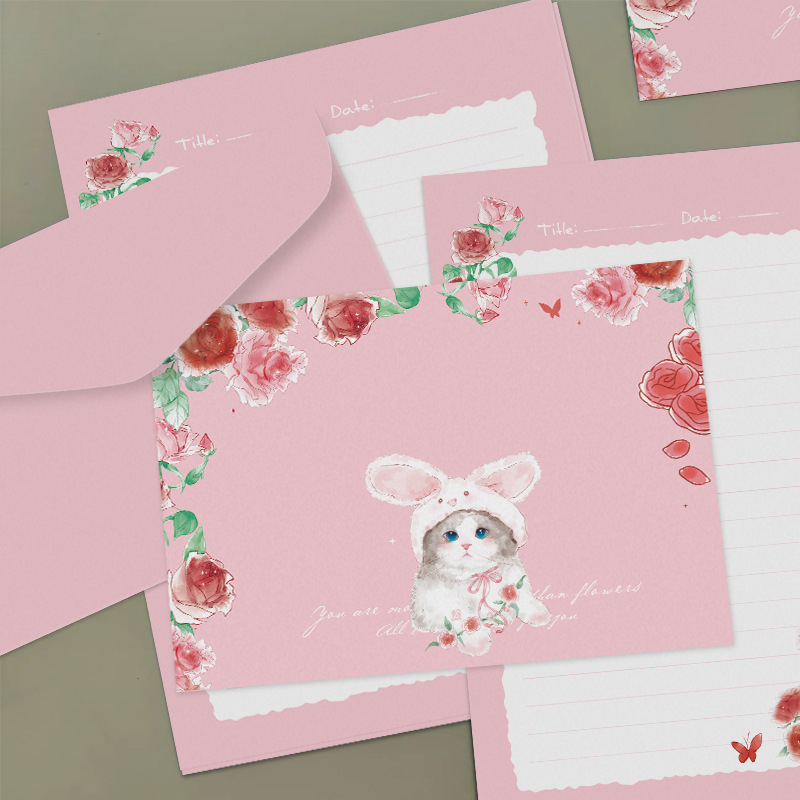 Sada papierov na listy a obálky Rose Rabbit pre ručne písané listy — umelecké písacie potreby