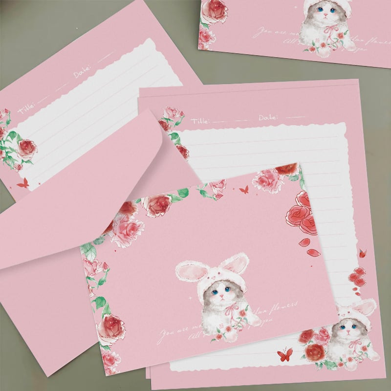 Sada papierov na listy a obálky Rose Rabbit pre ručne písané listy — umelecké písacie potreby